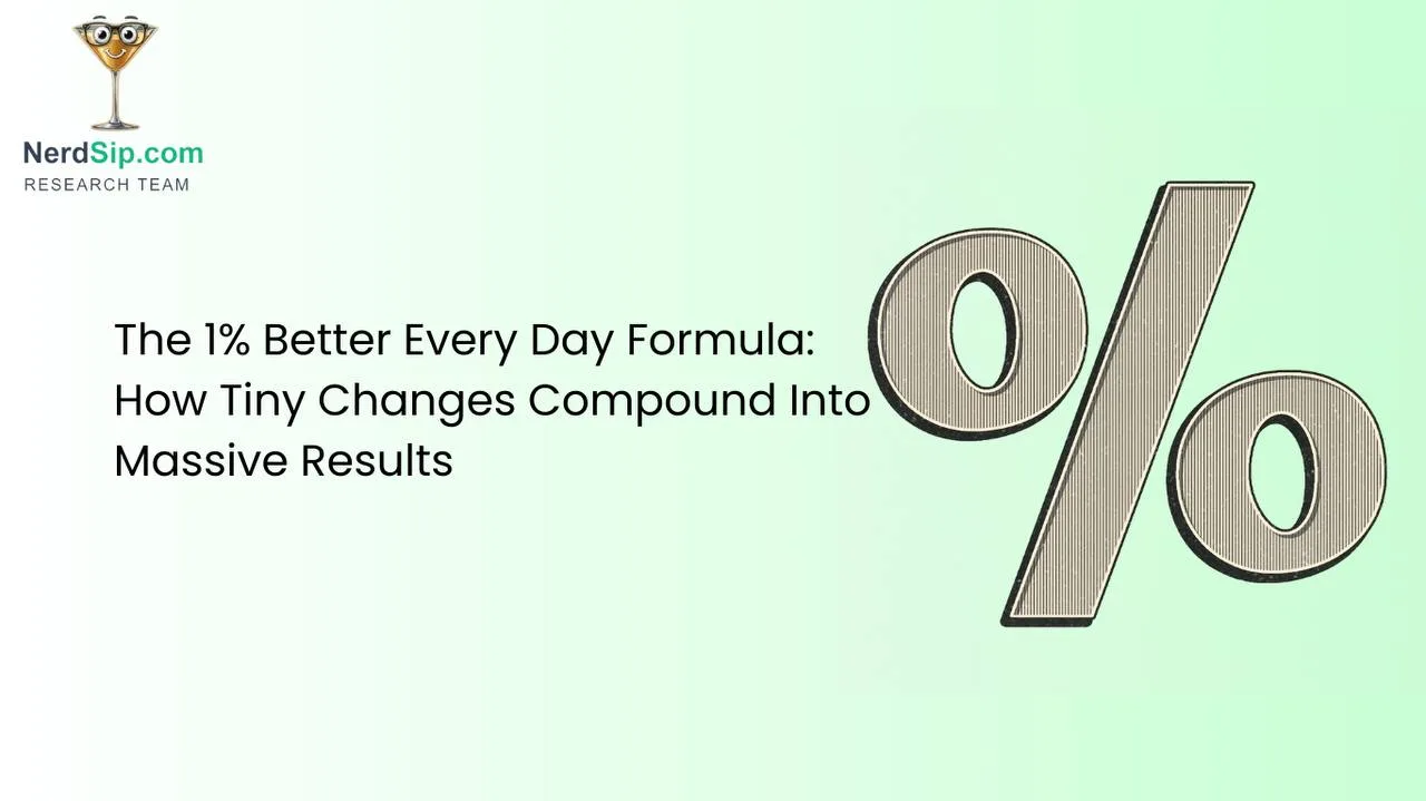 Compound growth chart showing small daily improvements adding up to dramatic results over a year