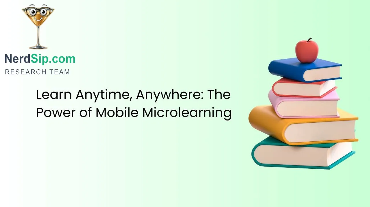 Person learning on a phone in various locations: commuting, at a café, and waiting in line