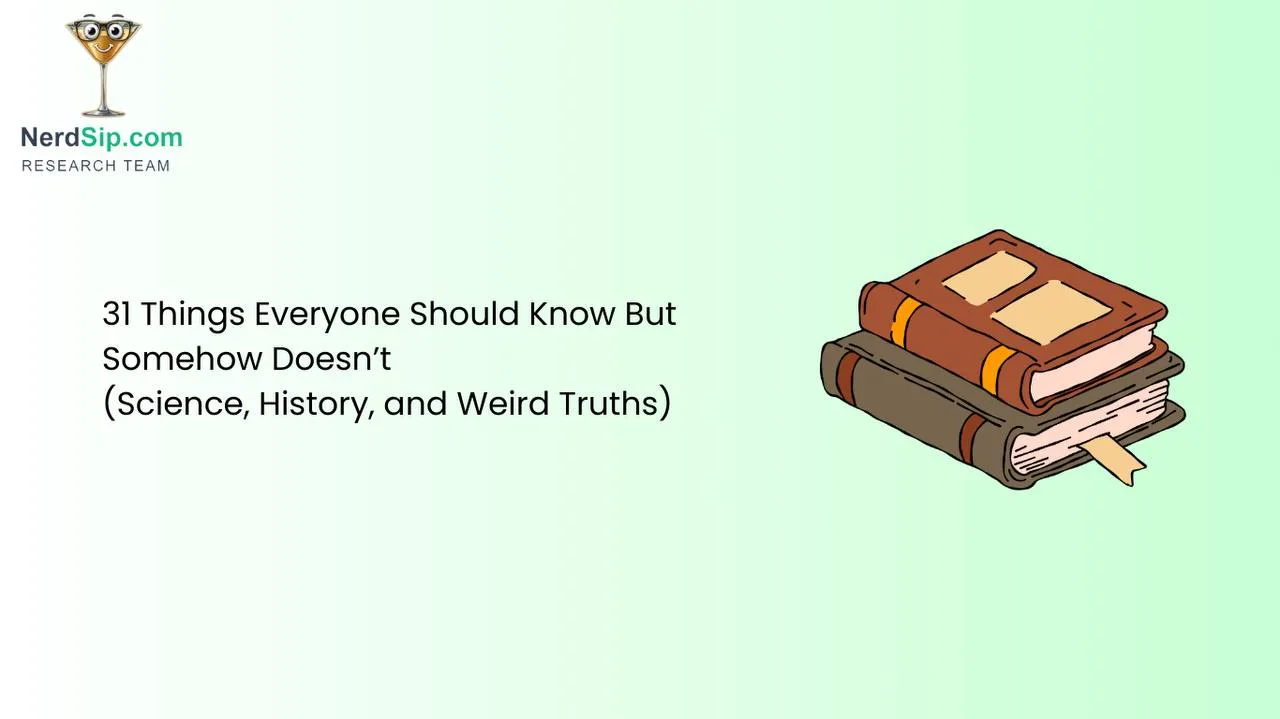 Collage of surprising facts including science diagrams, historical images, and everyday objects with hidden complexity