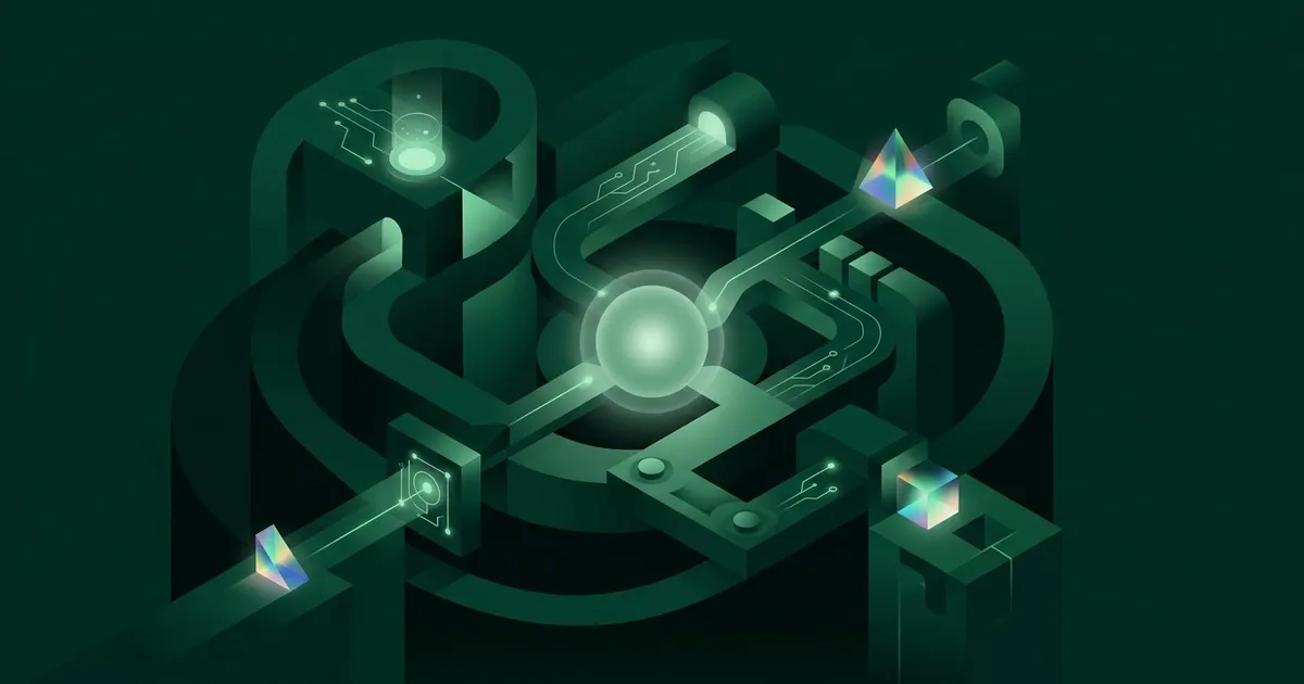 Abstract geometric brain lighting up in emerald tones representing a morning cognitive activation routine