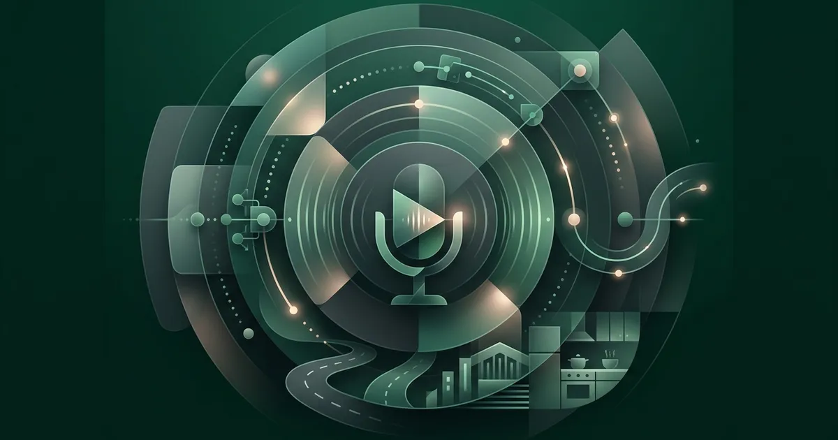 Person wearing earbuds while walking outdoors, listening to an AI-generated podcast lesson on their phone