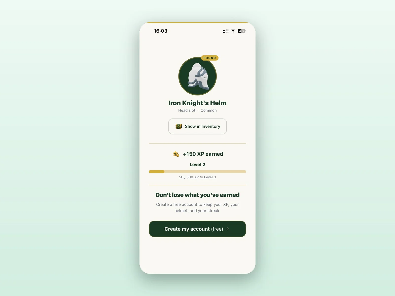 The signup moment: after a first taste of value, the prompt to create a free account and keep it.