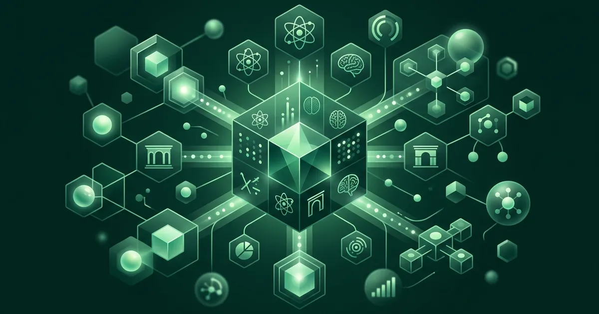 Phone screen showing gamified learning interface with diverse subject icons including science, history, psychology, and philosophy