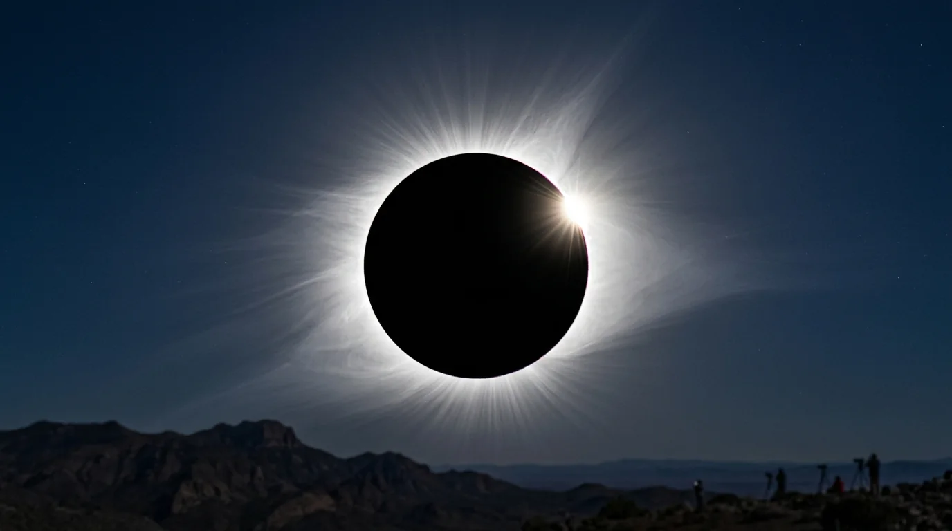 Total solar eclipse with the sun's corona and a diamond ring point of light