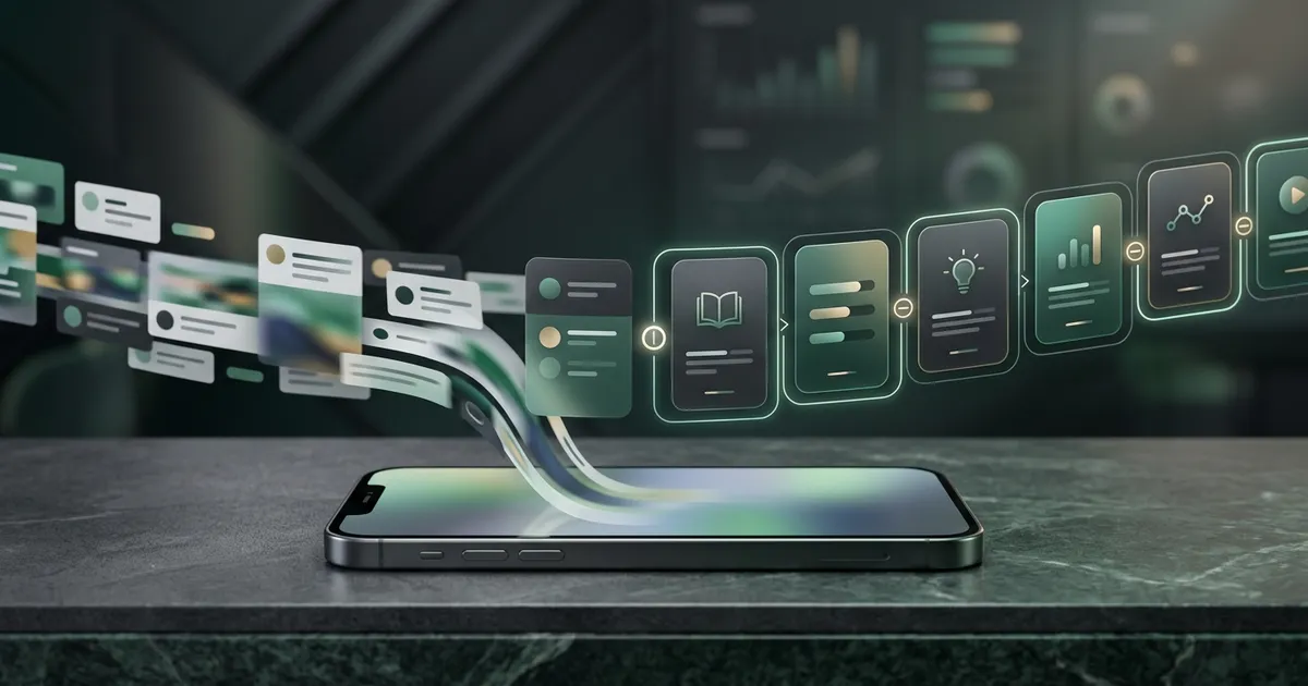 Endless phone feed transforming into a structured learning path