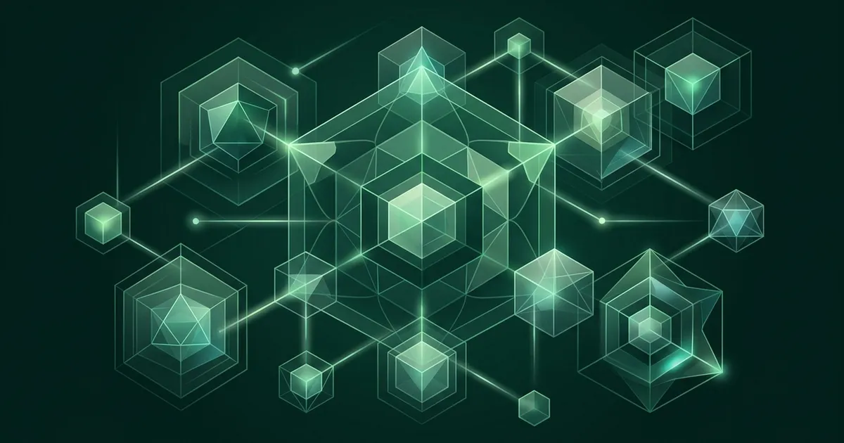 Abstract network of interconnected thinking frameworks representing mental models, with labels like inversion, feedback loops, and probabilistic thinking