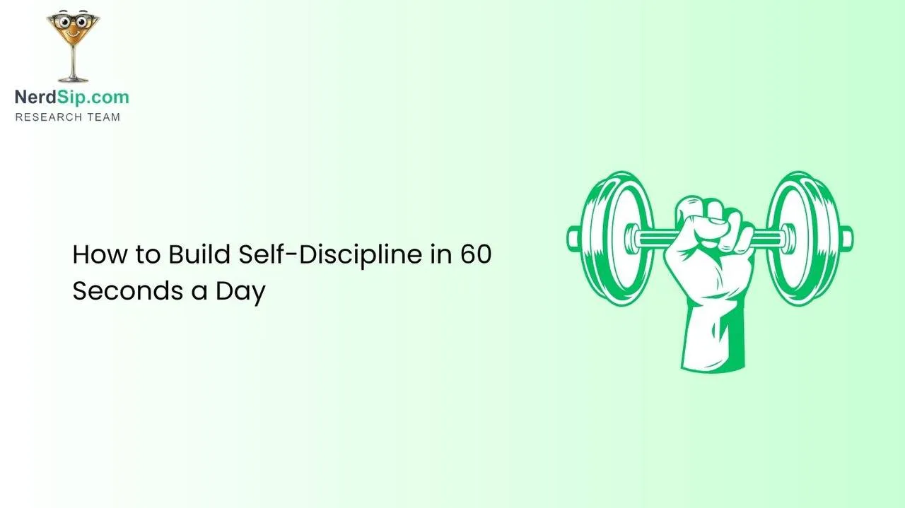 Person completing a tiny daily habit with a timer showing 60 seconds, building a discipline streak