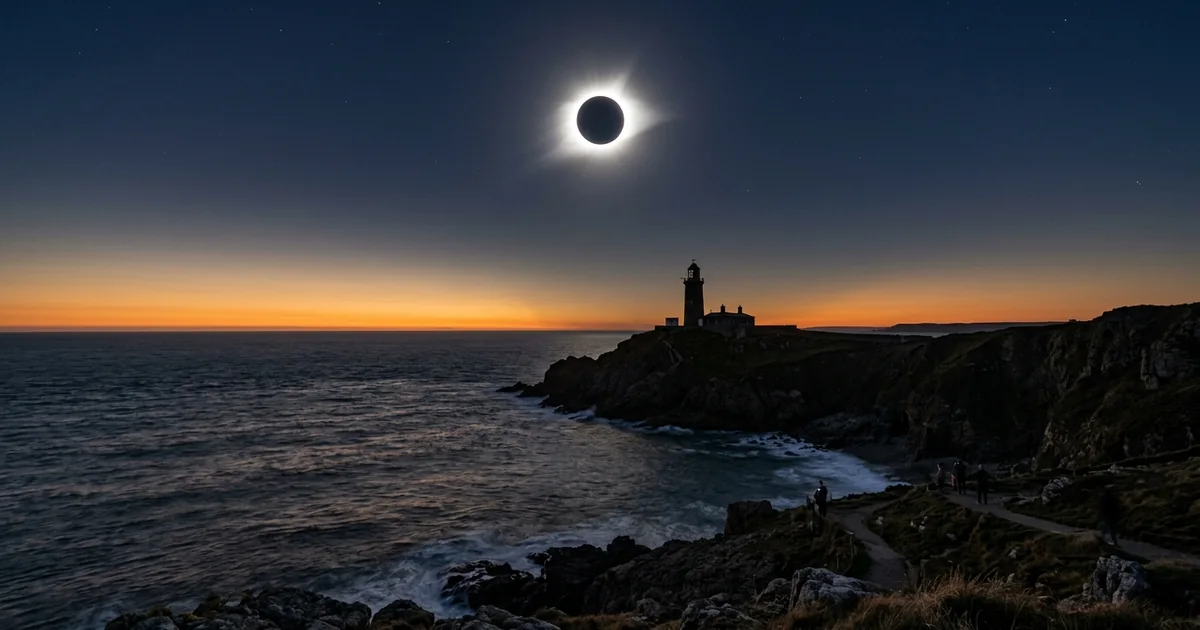 Map-style illustration of eclipse paths sweeping across Europe