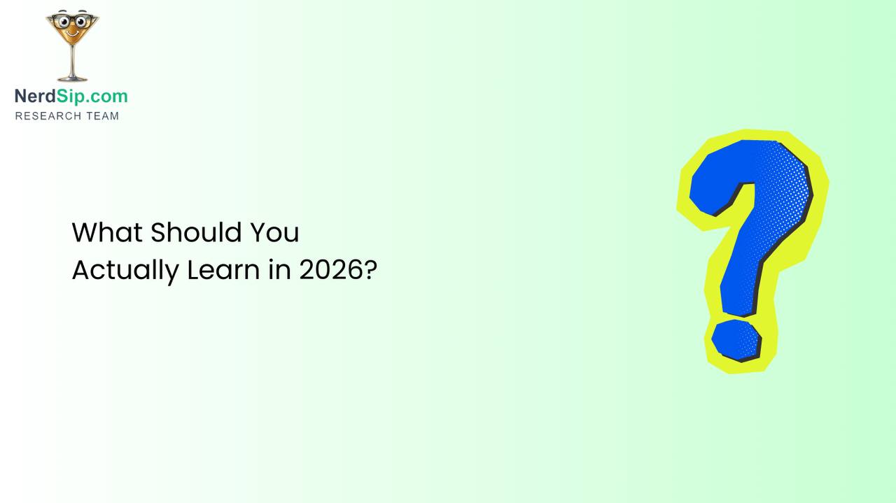 Person standing at a crossroads of learning paths labeled with future skills like AI, communication, and finance