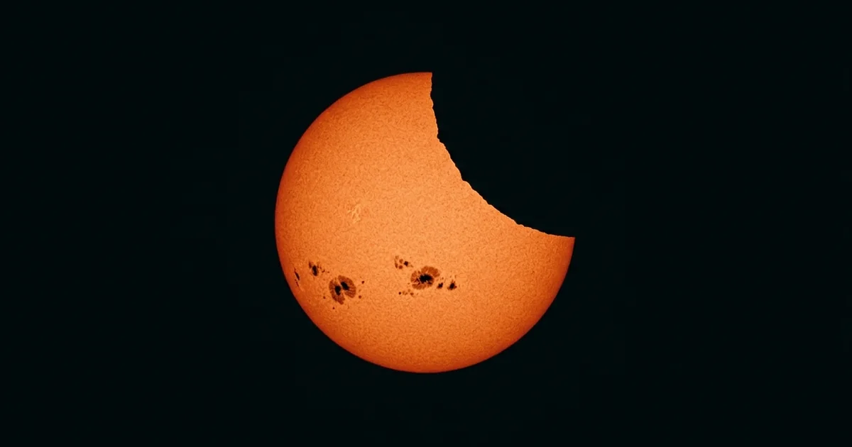 Diagram-style illustration of the Moon casting its umbra and penumbra onto Earth during a solar eclipse