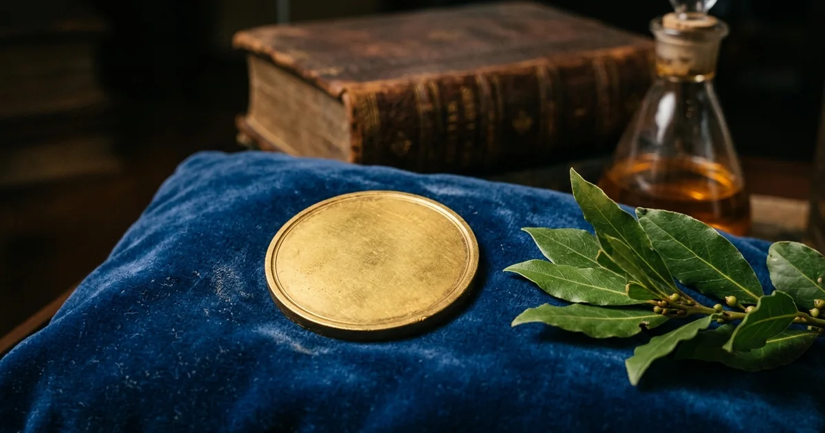 Gold medal on a dark background surrounded by laurel, evoking the Nobel Prize medal