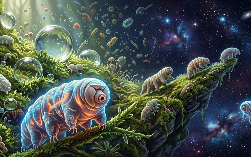 Tardigrades, microscopic water bears surviving in extreme environments